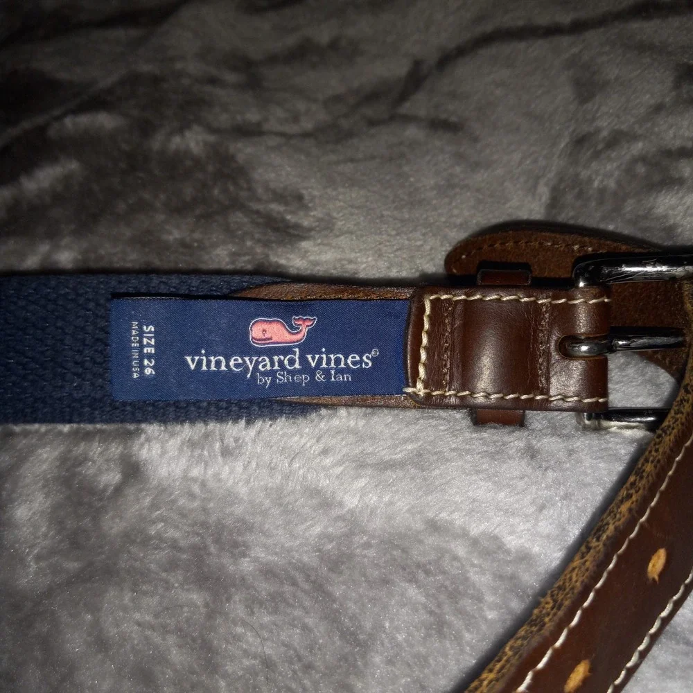 Vineyard Vines BELT 26 LIGHT Blue Leather Canvas SILVER FISH